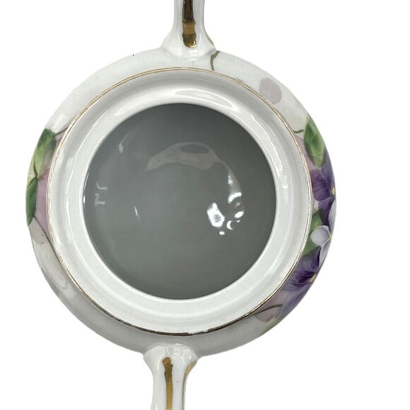 Meito China Creamer & Sugar Bowl w/ Lid Hand Painted Violet Floral Gold Trimmed - Picture 7 of 15